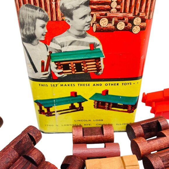 Vintage Lincoln Logs 50s Original Set 72 Pieces Wooden Construction Toy - Picture 3 of 4